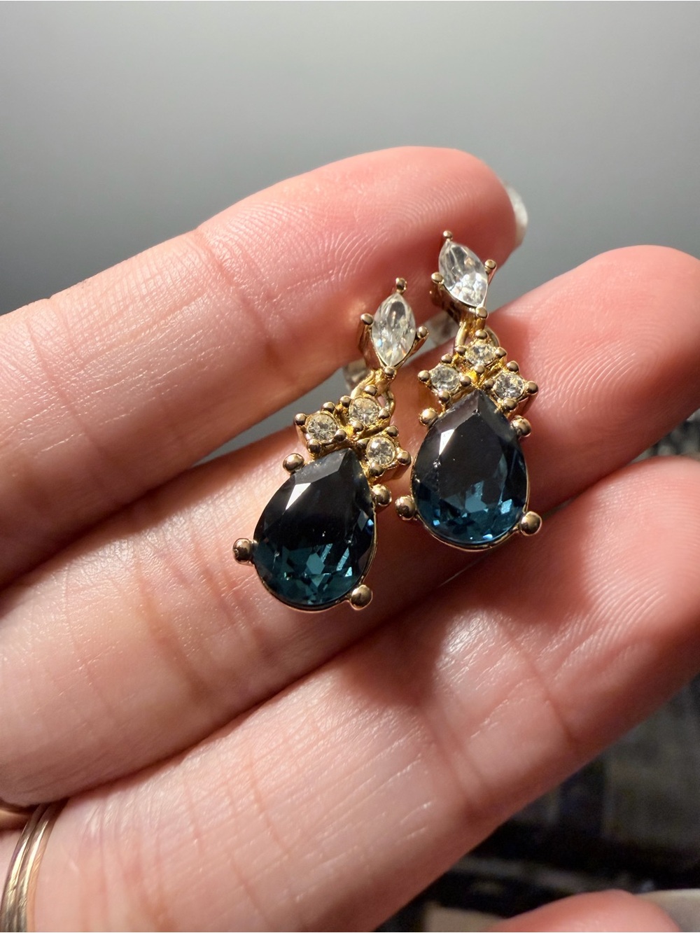 Dior Gold-Tone Teardrop Earrings with Deep Blue Stones